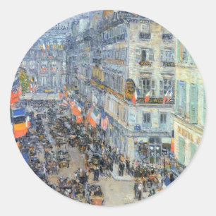 July Fourteenth, Rue Daunou by Childe Hassam Classic Round Sticker