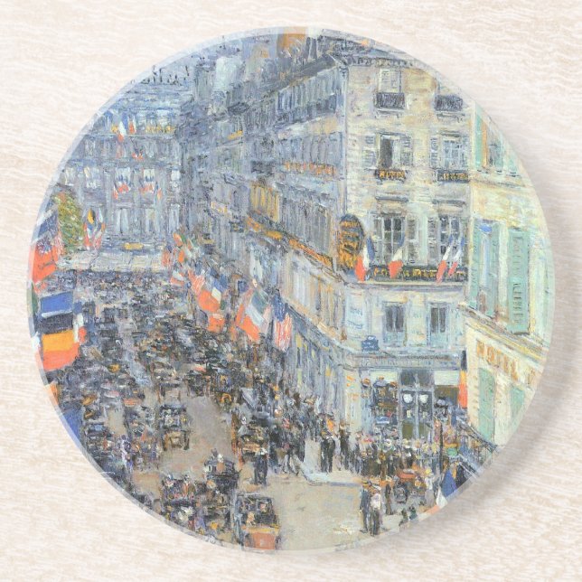 July Fourteenth, Rue Daunou by Childe Hassam Coaster (Front)