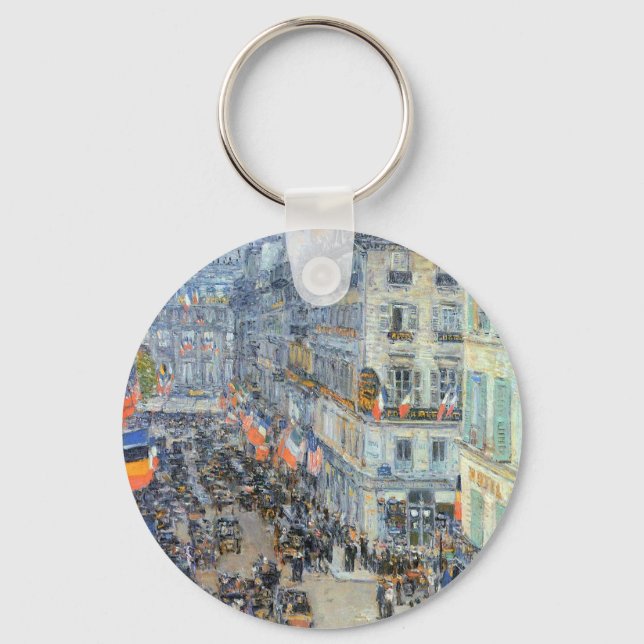 July Fourteenth, Rue Daunou by Childe Hassam Key Ring (Front)