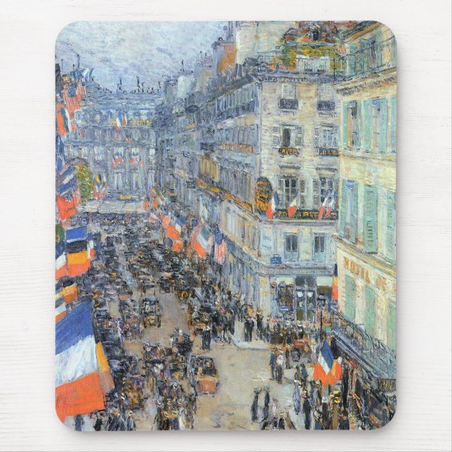 July Fourteenth, Rue Daunou by Childe Hassam Mouse Pad (Front)