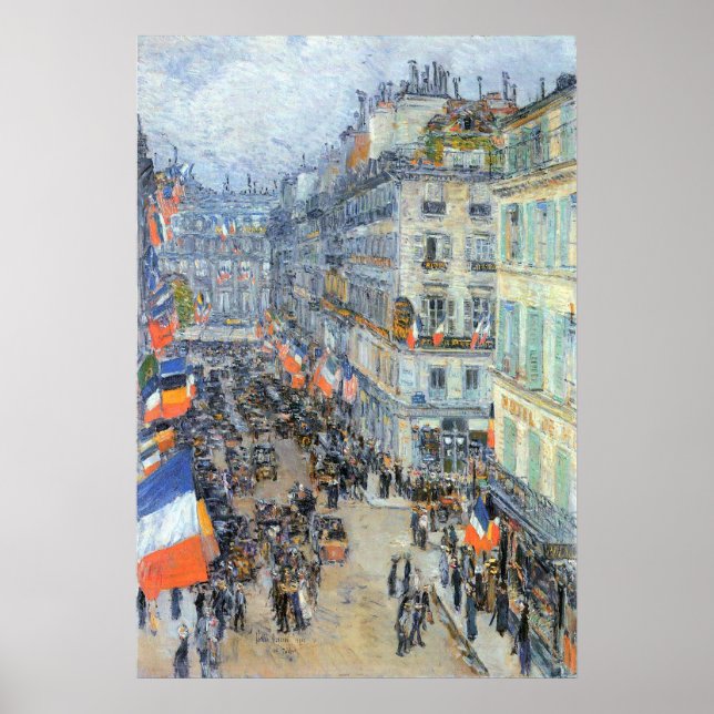 July Fourteenth, Rue Daunou by Childe Hassam Poster (Front)