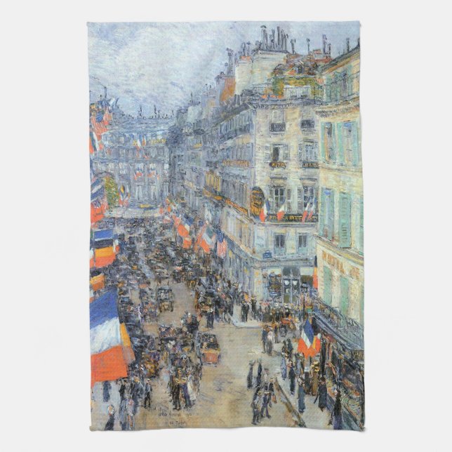 July Fourteenth, Rue Daunou by Childe Hassam Tea Towel (Vertical)
