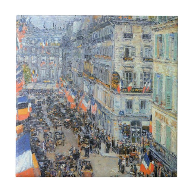 July Fourteenth, Rue Daunou by Childe Hassam Tile (Front)