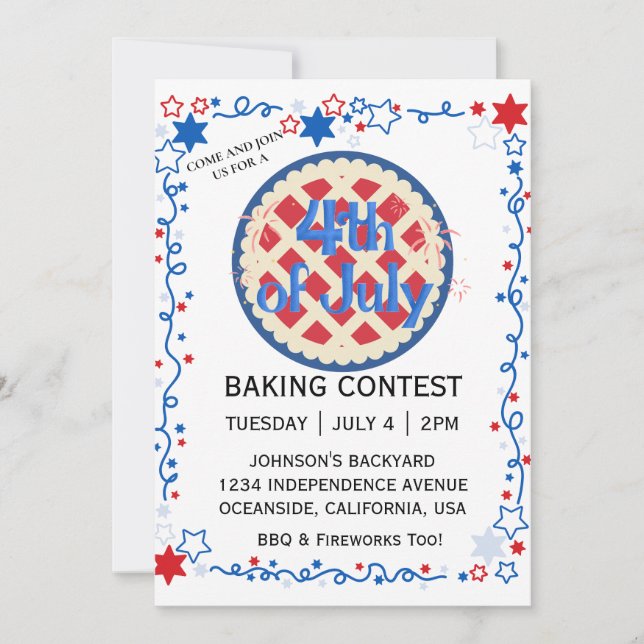 July Fourth Baking Contest BBQ Fireworks Invitation (Front)