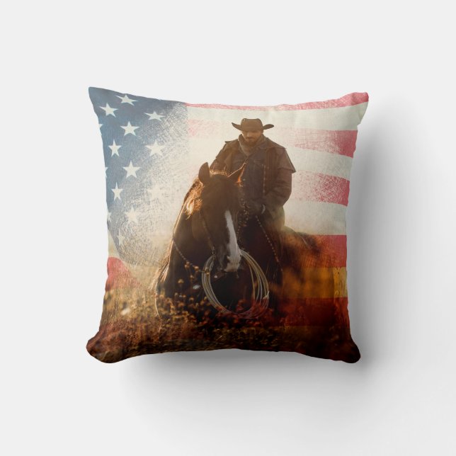 July Fourth cowboy portrait Cushion (Front)