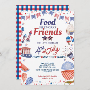 July Fourth Food Friend and Firework, Party Invitation