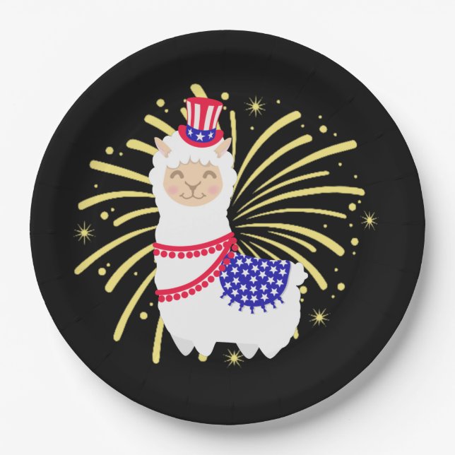 July Fourth Llama Paper Plate (Front)