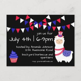 July Fourth Llama Party Postcard
