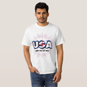 July Fourth USA Text N Rays Red Blue White Design T-Shirt