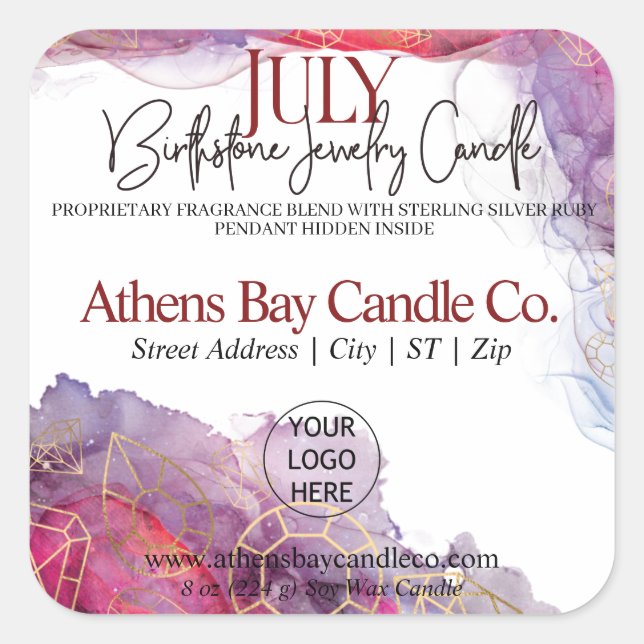July Hidden Jewellery Candle Product Label (Front)