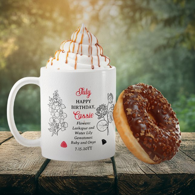 July Larkspur and Water Lily Birthday Keepsake Coffee Mug (July Floral and Birthstone Birthday Keepsake Coffee Mug)