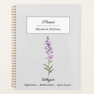 JULY LARKSPUR BIRTH FLOWER PERSONALIZED PLANNER