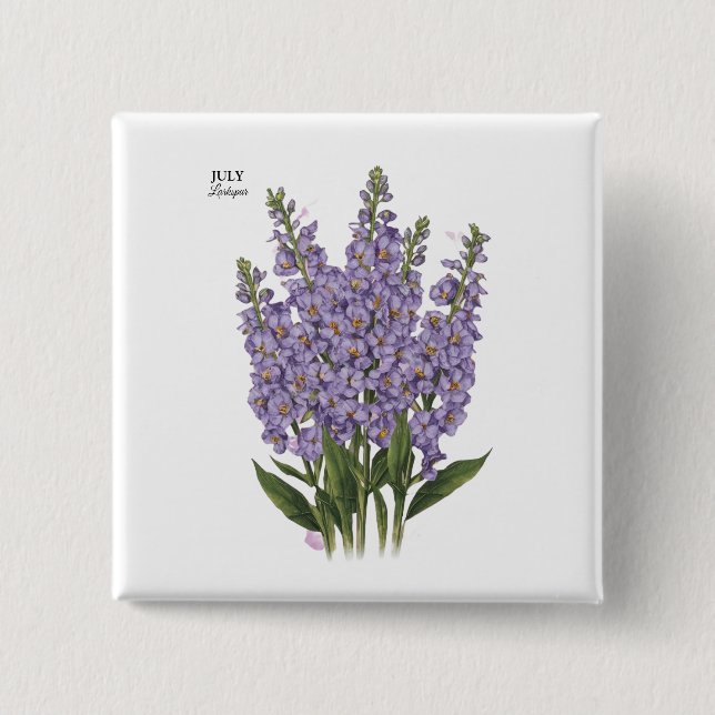 July Larkspur Bloom - Personalized Birthday Gift 15 Cm Square Badge (Front)
