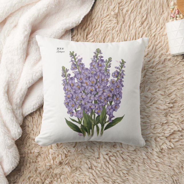 July Larkspur Bloom - Personalized Birthday Gift Cushion (Blanket)