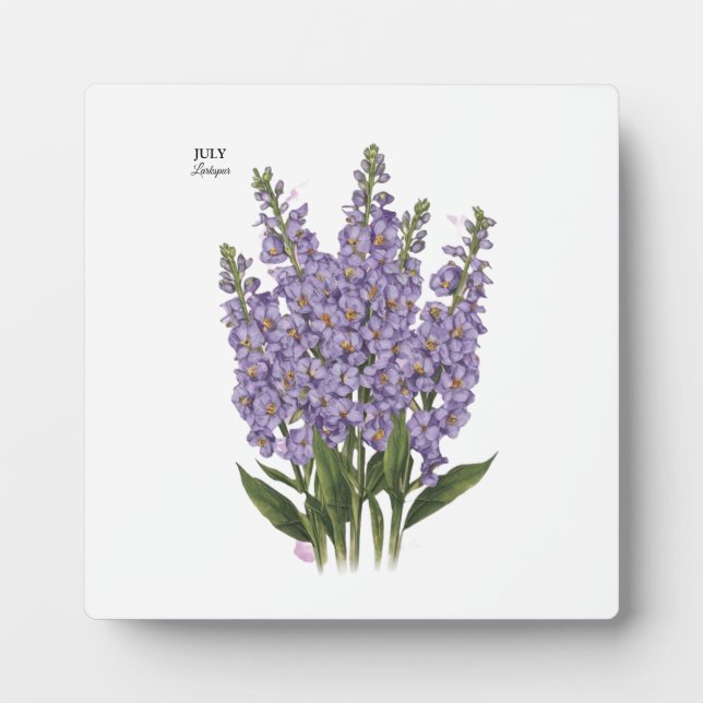 July Larkspur Bloom - Personalized Birthday Gift Plaque (Front)