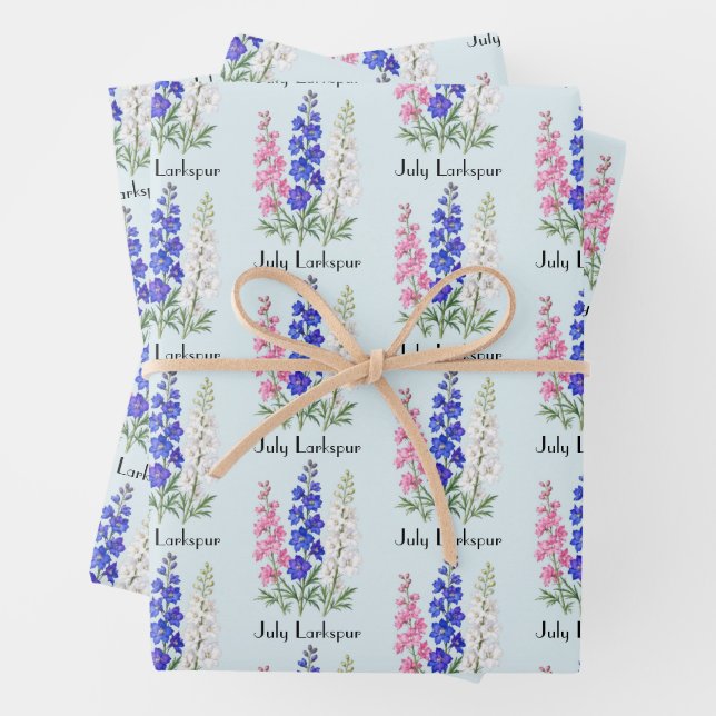 July Larkspur Flowers Wrapping Paper Sheet (In situ)