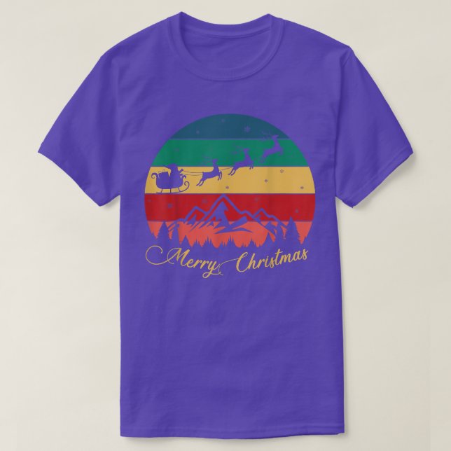 July Merry Christmas Santa Sleigh Reindeer, Funny  T-Shirt (Design Front)
