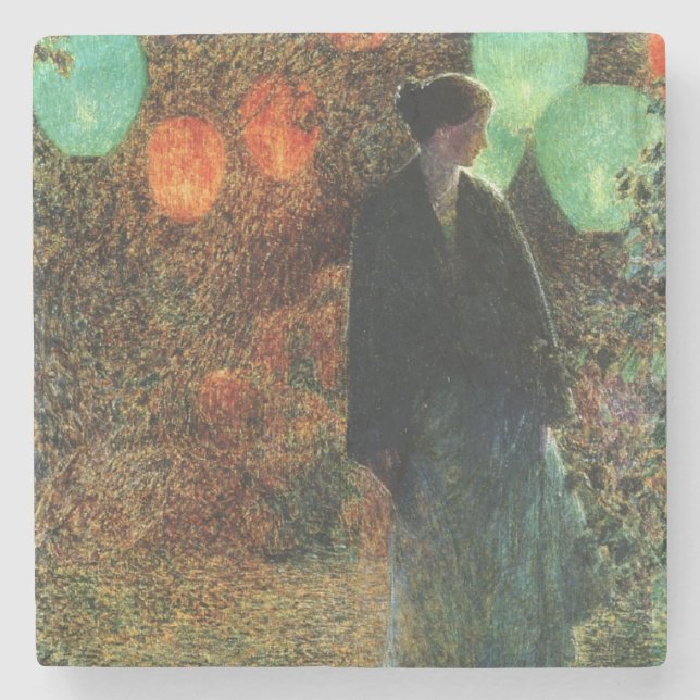 July Night (by Childe Hassam) Stone Coaster (Front)