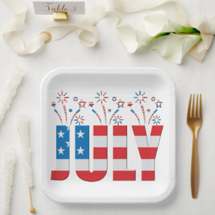 July Party Month American Stars and Stripes Paper Plate