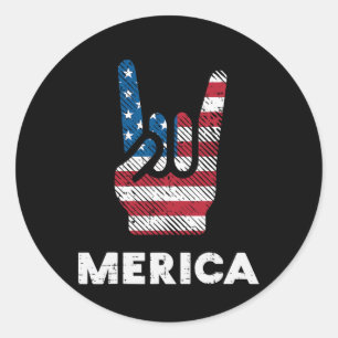 July Rock Hand Merica Flag America Rocker Men Boys Classic Round Sticker