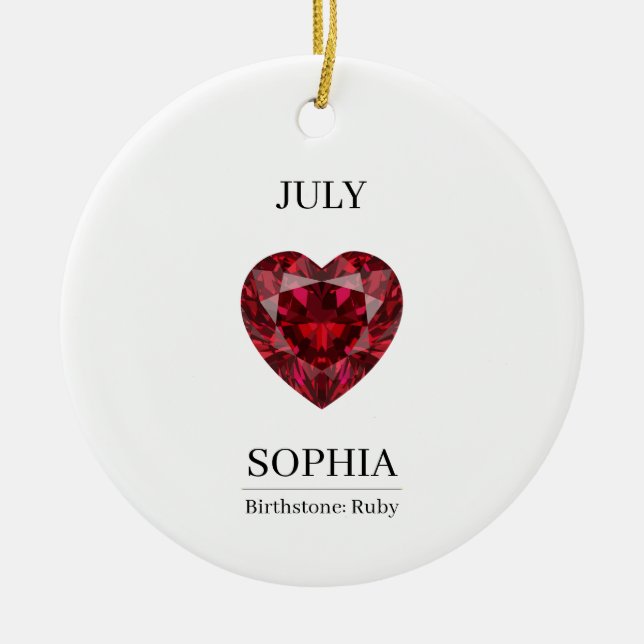 July Ruby Personalised Birthday Ceramic Ornament (Front)