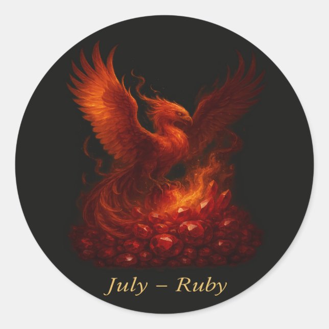 July Ruby – Phoenix & Fiery Birthstone Classic Round Sticker (Front)