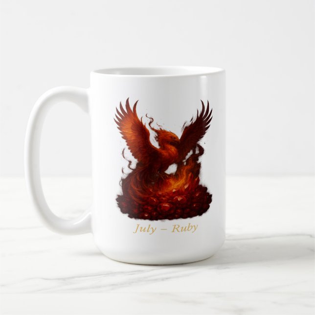 July Ruby – Phoenix & Fiery Birthstone Coffee Mug (Left)