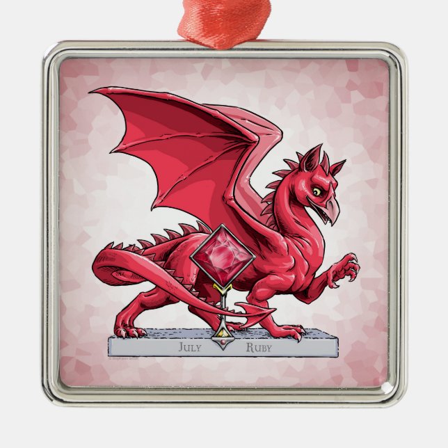 July’s Birthstone Dragon: Red Ruby Metal Ornament (Front)