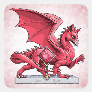 July’s Birthstone Dragon: Ruby Square Sticker