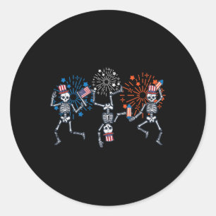 July Skeletons Dance Fireworks Patriotic Women Men Classic Round Sticker