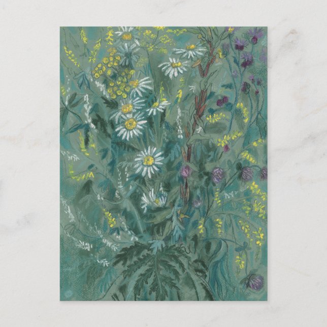 July Wildflowers, Summer Flowers Floral Art Grey Postcard (Front)