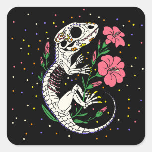 July's Larkspur & Lizard Skeleton Square Sticker