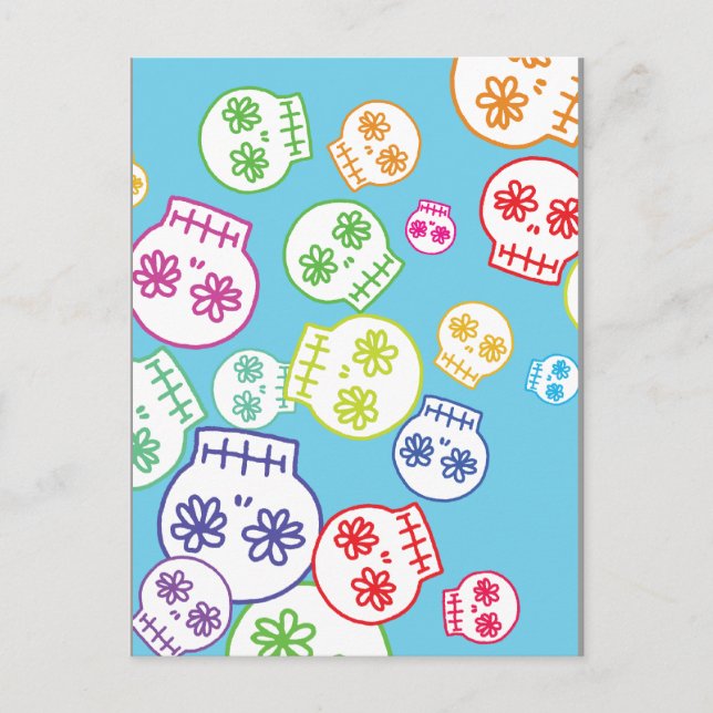 Jumble Of Colourful Skull Doodles Postcard (Front)