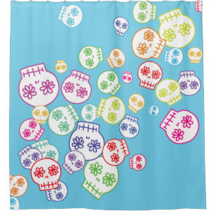 Jumble Of Colourful Skull Doodles Shower Curtain