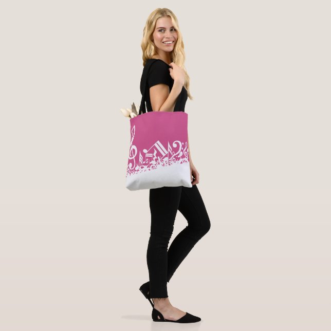 Jumbled Musical Notes Hot Pink and White Tote Bag (On Model)