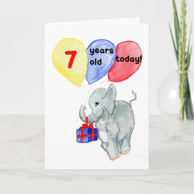 'Jumbo' 7th Birthday Card (Front)