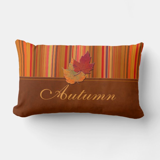 Jumbo Autumn Leaves and Stripes Pillow (Front)