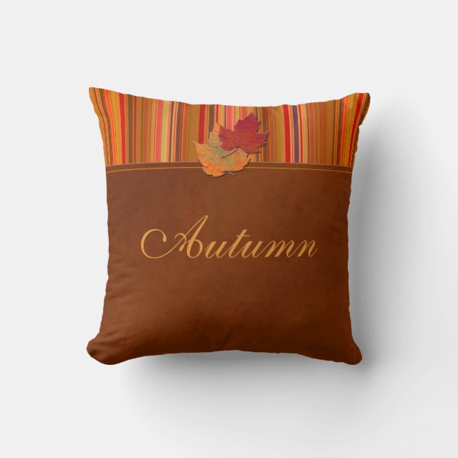Jumbo Autumn Leaves and Stripes Pillow (Front)