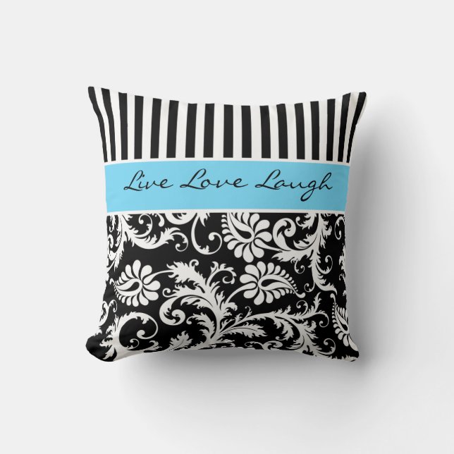Jumbo Blue Black White Stripes Damask Pillow (Front)
