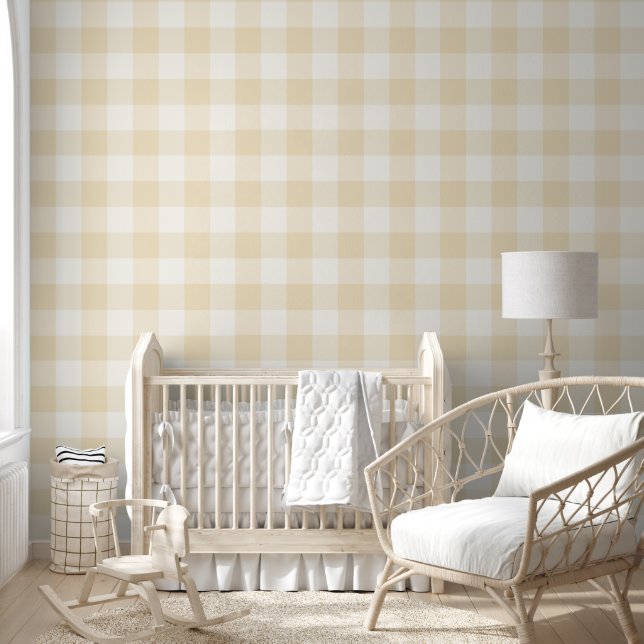 Jumbo Buffalo Check Plaid Butter Yellow Off White Wallpaper (Kids)