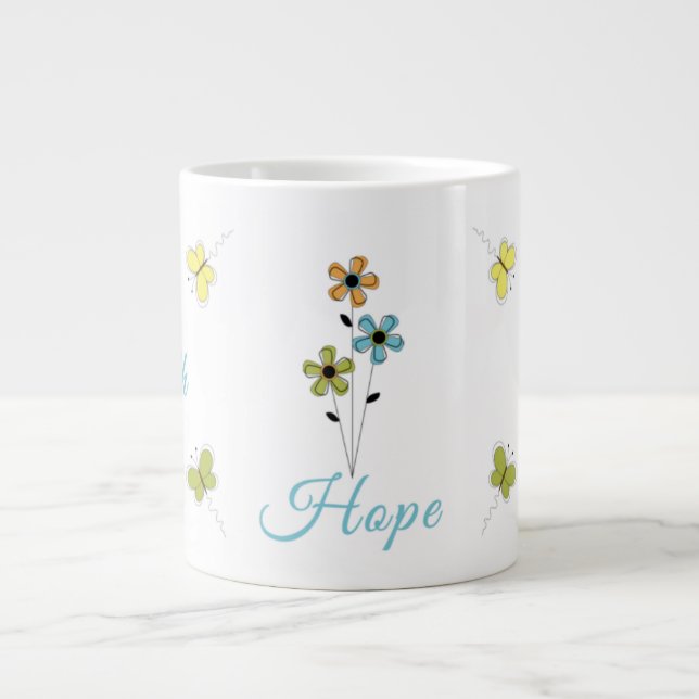 Jumbo Coffee Mug-Faith-Hope-Love-Butterfly-Flower Large Coffee Mug (Front)
