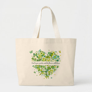Jumbo Floral Heart Green Tote Bag