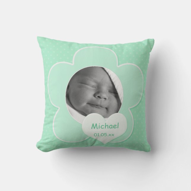 Jumbo Green Polka Dot Baby Photo Pillow (Front)