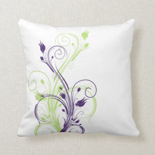 Jumbo Green, Purple, White Floral Vines Pillow