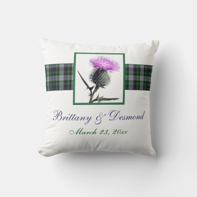Jumbo Green, Purple, White Tartan, Thistle Pillow (Front)