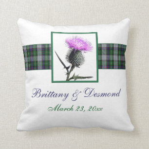Jumbo Green, Purple, White Tartan, Thistle Pillow
