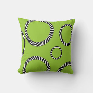 Jumbo Lime, Black, White Striped Circles Pillow