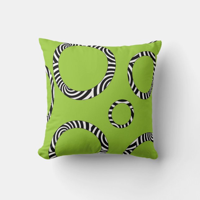 Jumbo Lime, Black, White Striped Circles Pillow (Front)