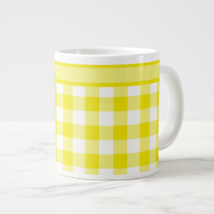 Jumbo Mug, Lemon Yellow Check Gingham Pattern Large Coffee Mug