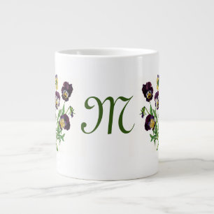 JUMBO MUG PANSY ILLUSTRATION CUSTOM INITIAL